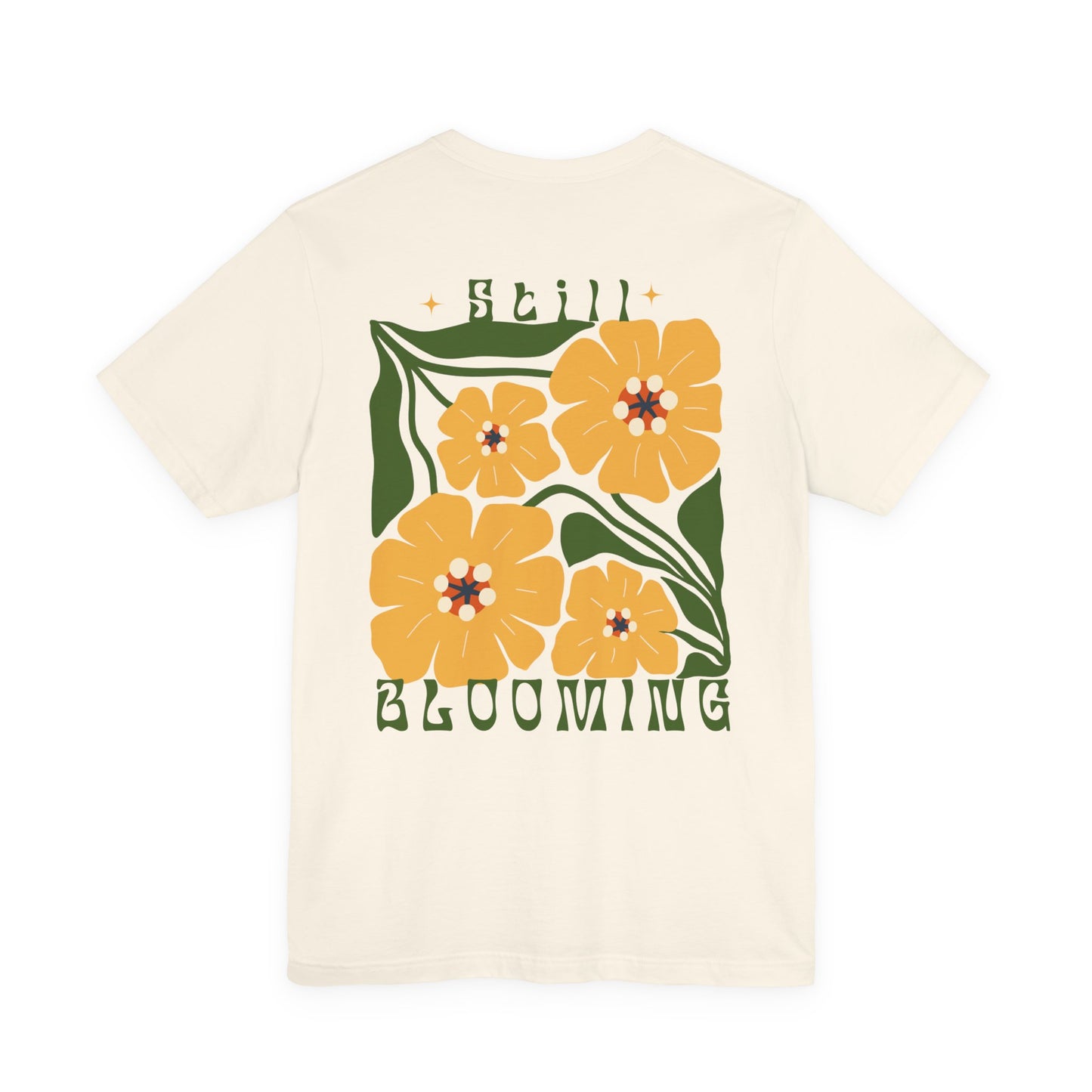 Still Blooming Floral T-Shirt, Retro Yellow Flower Graphic Tee  - 14957