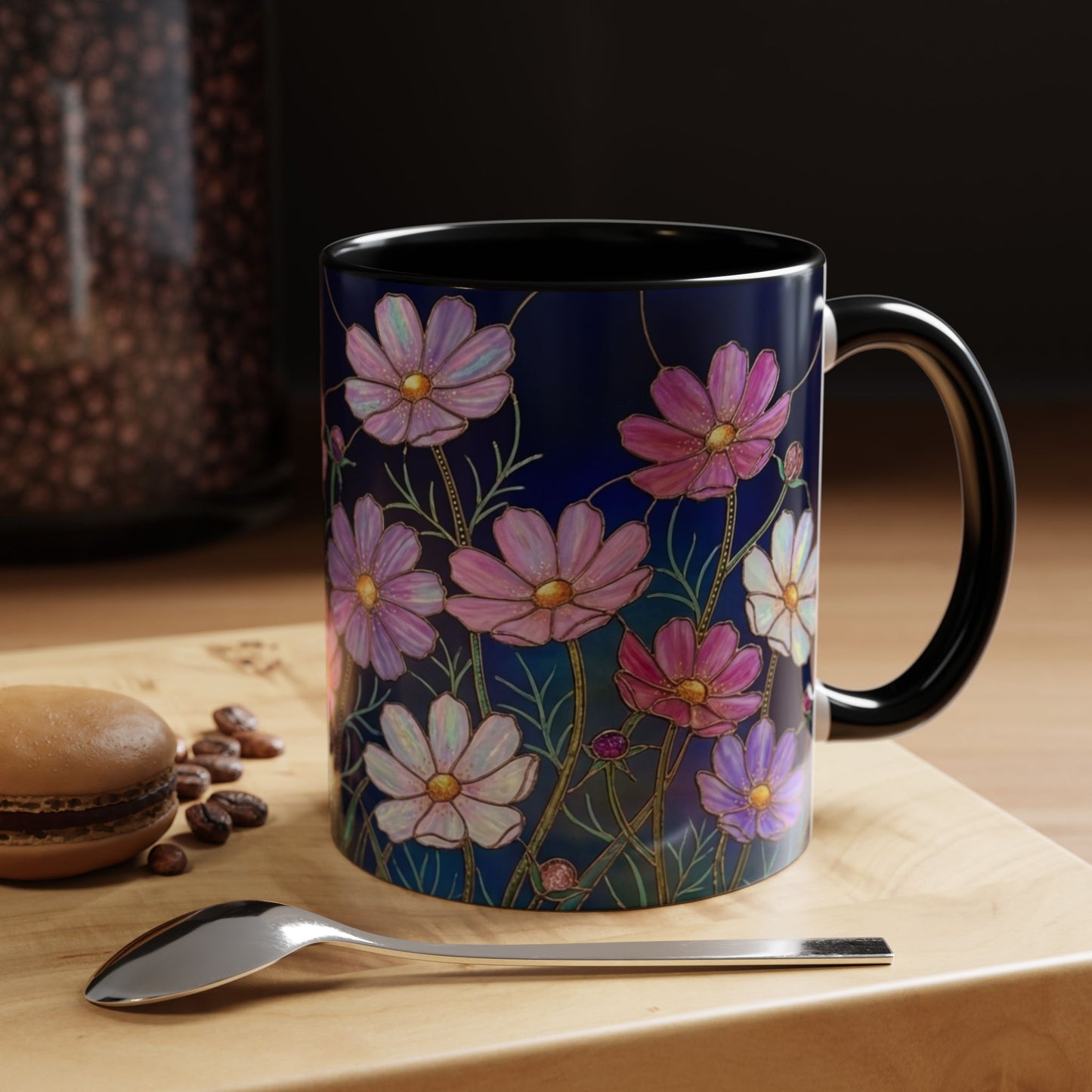 Cosmos Floral Accent Coffee Mug — Stained Glass Design 11/15oz - 14561