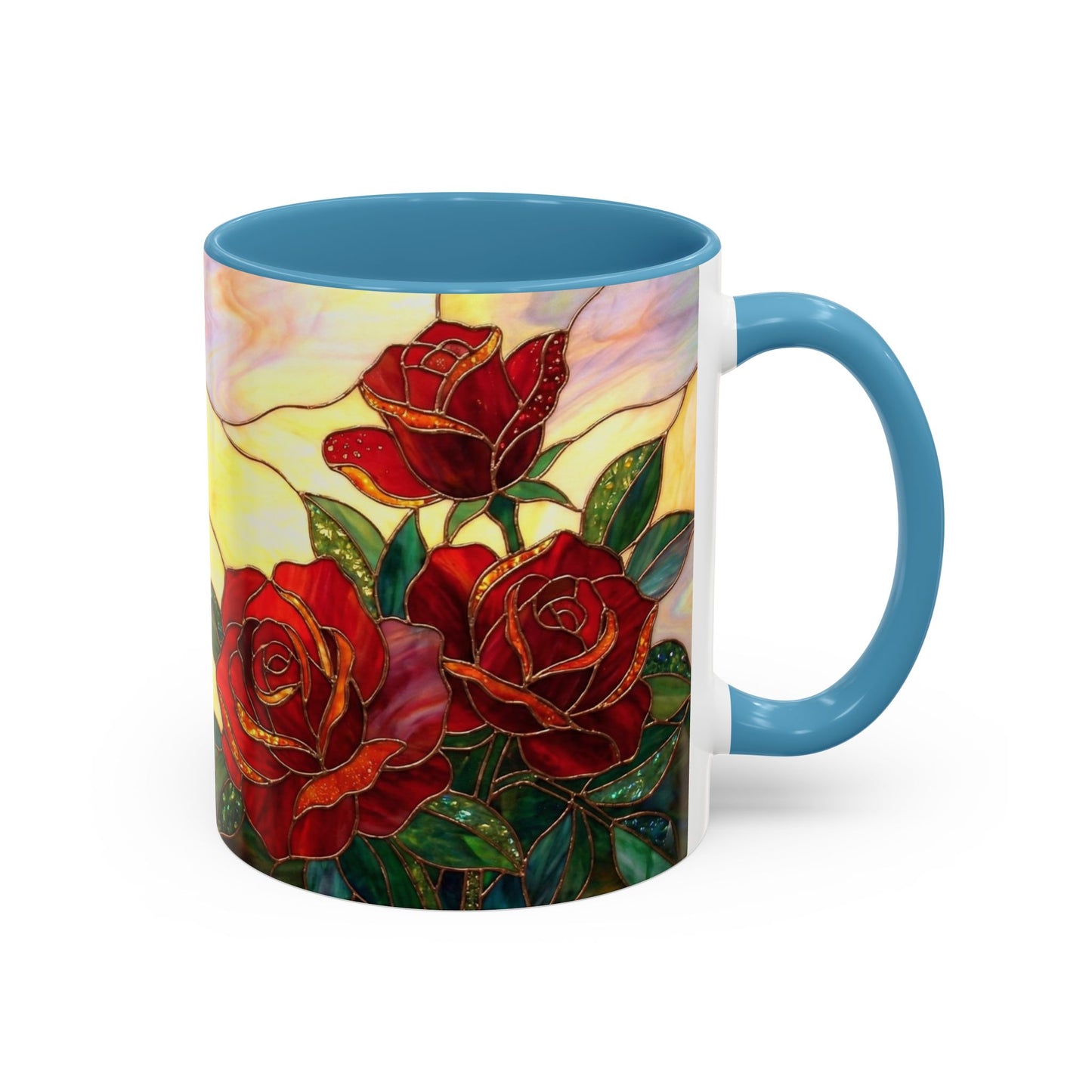 Rose Stained Glass Accent Coffee Mug – Red Roses Floral 11/15oz - 14539