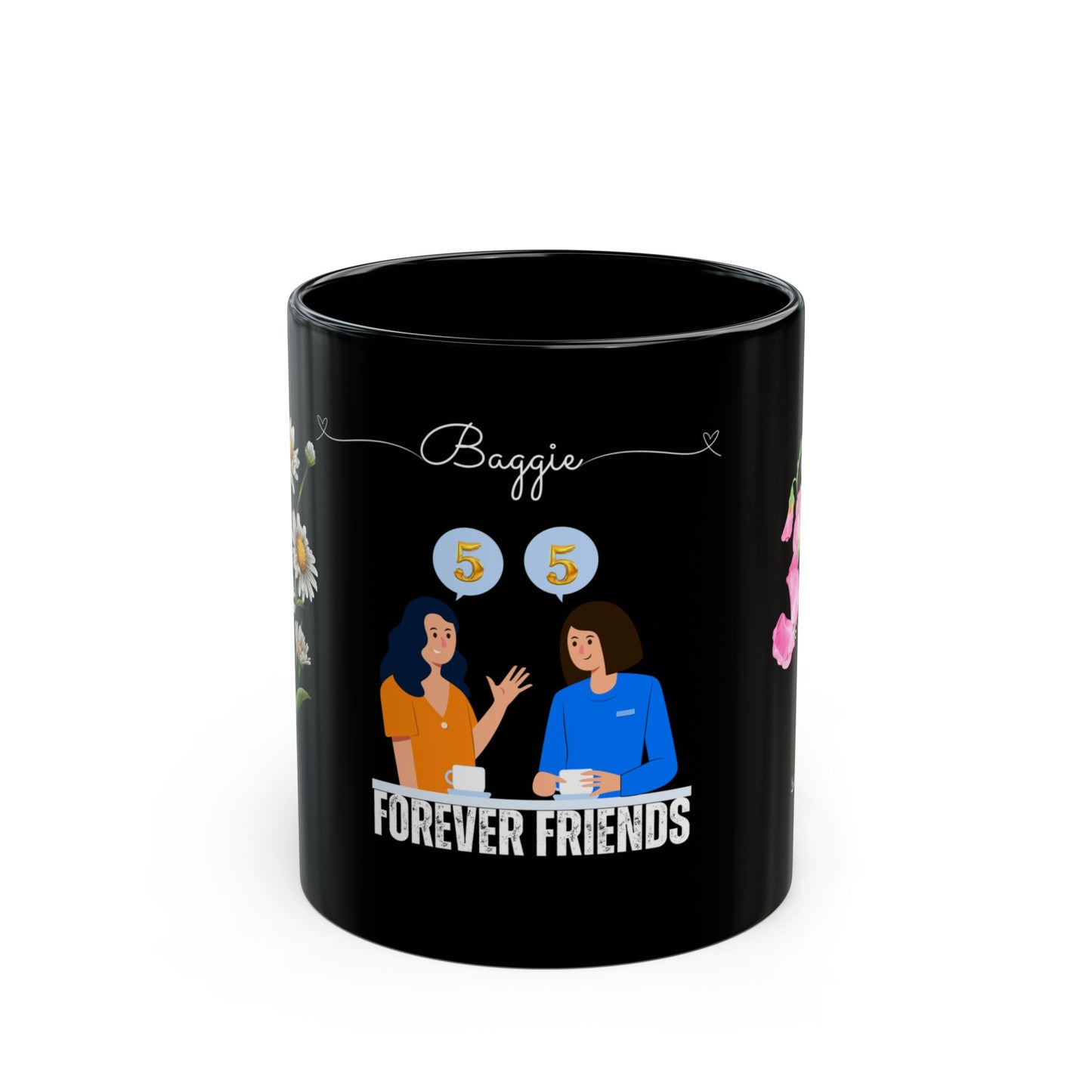 Happy Birthday, April, Featuring Daisy and Sweet Pea - Customizable - Ceramic Black Mug (11oz, 15oz) - 10480