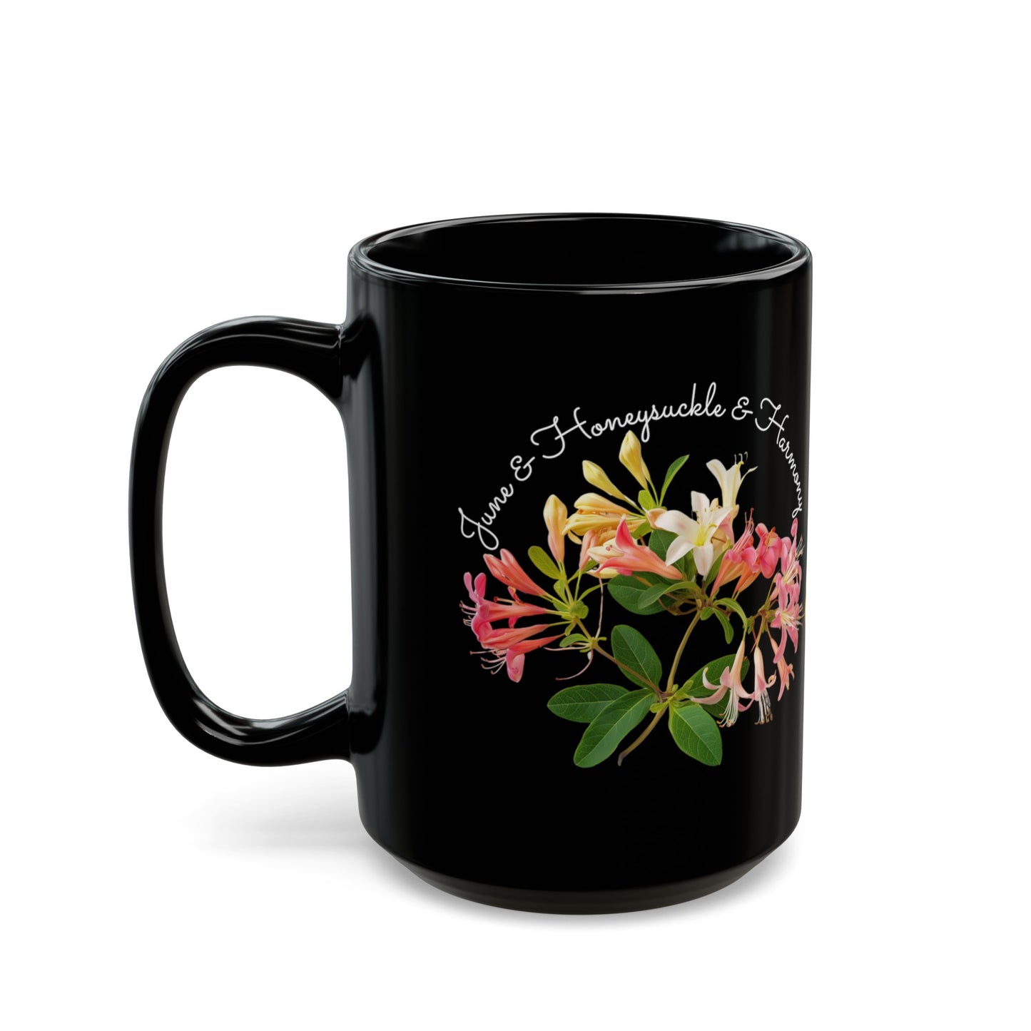 Happy Birthday, June, Honeysuckle, Customized Ceramic Black Mug (11oz, 15oz)