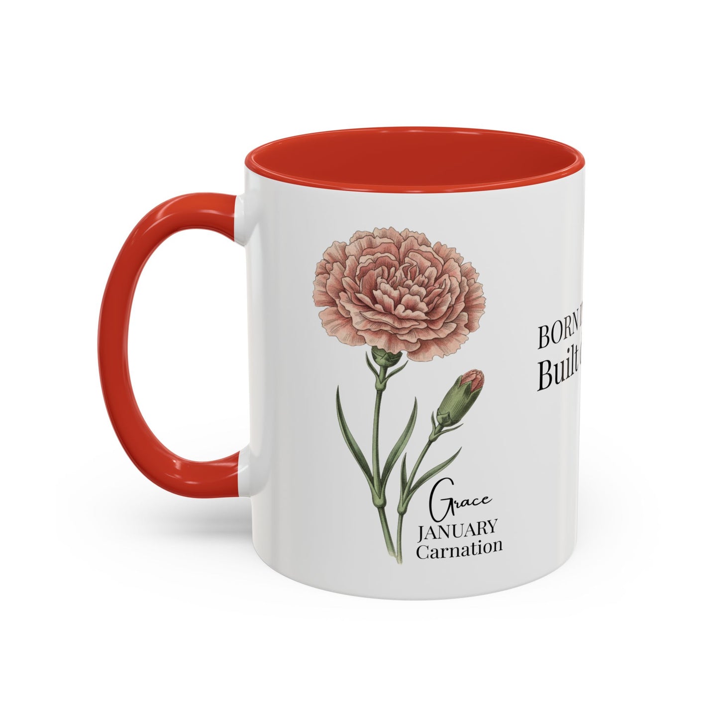 January Carnation Birth Flower Accent Coffee Mug – Customizable (11oz / 15oz) - 14671