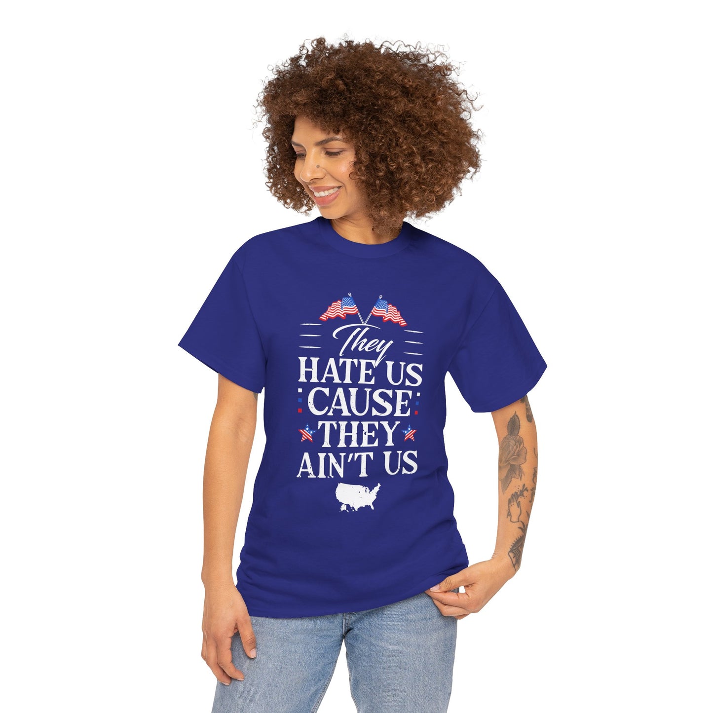 Patriotic Unisex Heavy Cotton Tee - 'They Hate Us Cause They Ain't Us' - Gift for Freedom Lovers, Casual Wear, Independence Day - 13651