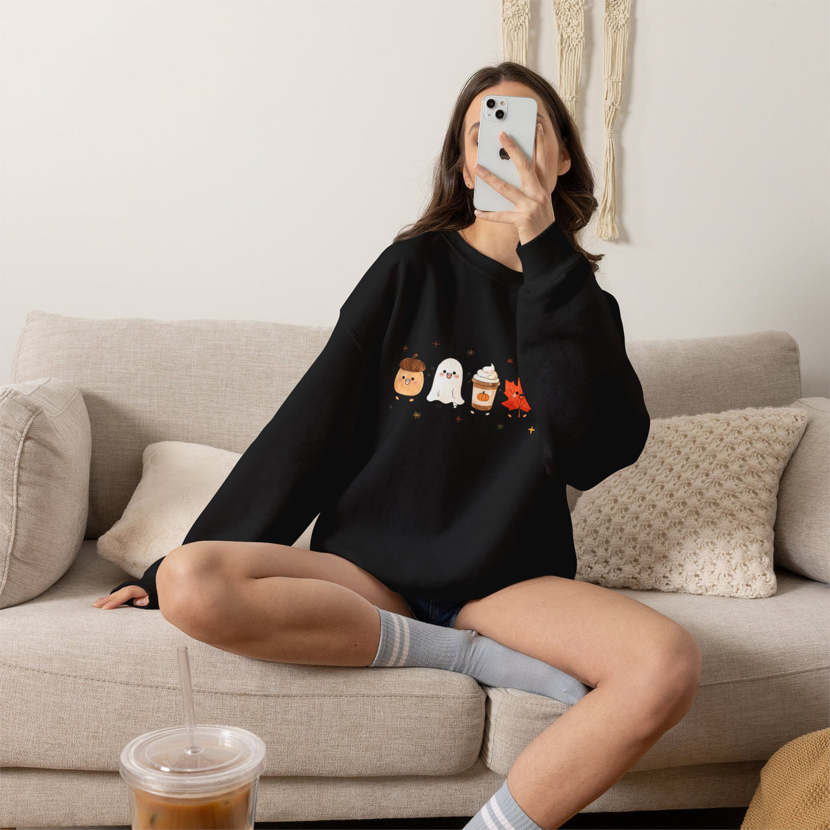 Cute Fall Harvest Sweatshirt, Ghost, Pumpkin Spice & Autumn Crewneck - 14534