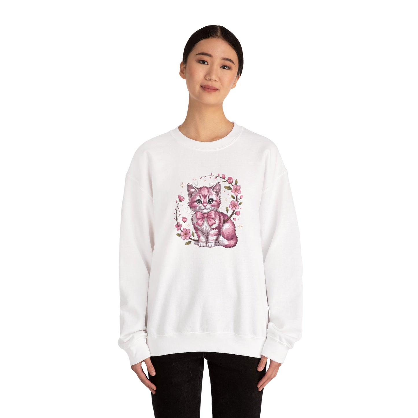 Cute Kitten Illustration Sweatshirt – Pastel Cat Art Crewneck, Cozy Gift for Cat Lovers - 14771
