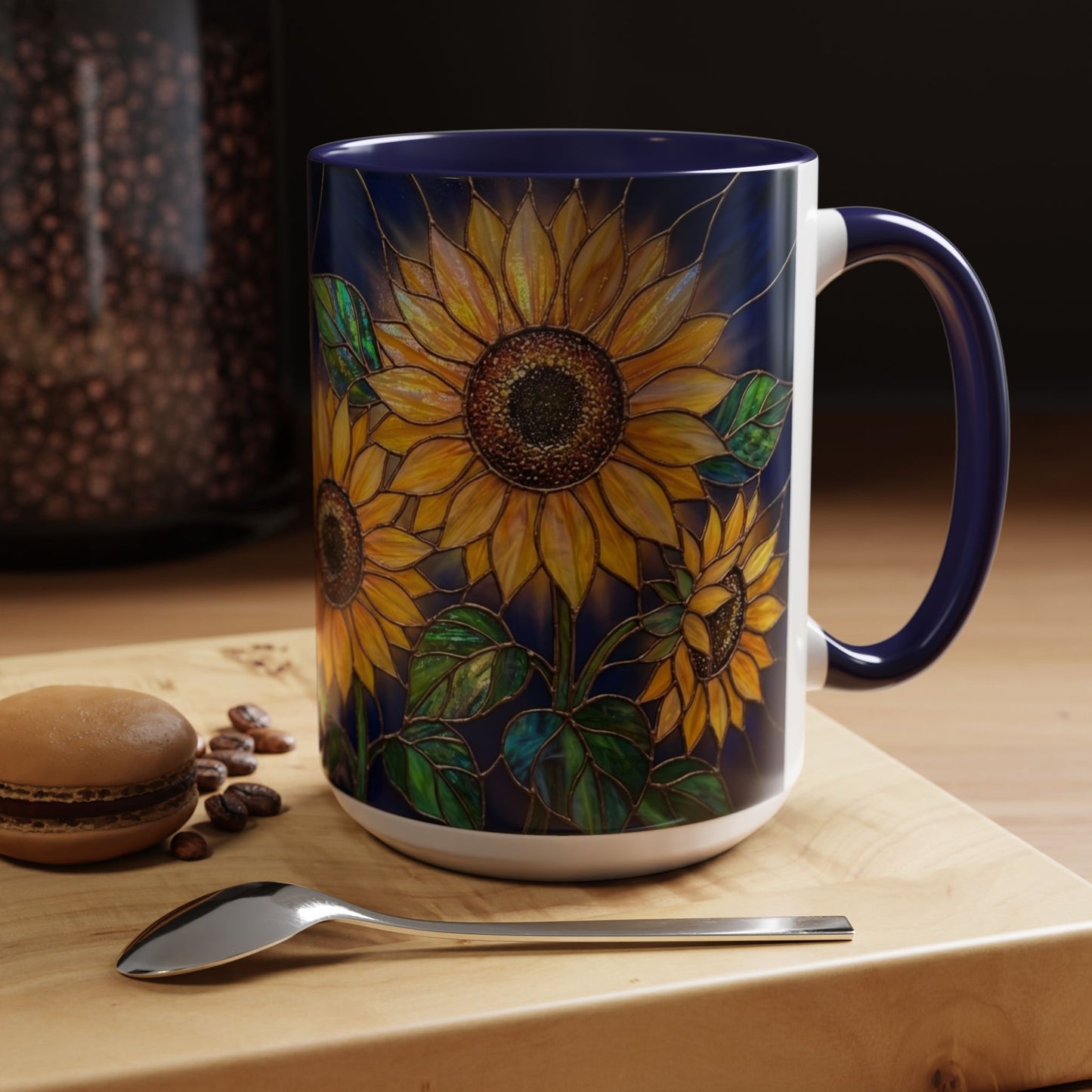 Sunflower Accent Coffee Mug — Stained Glass Design, 11/15oz - 14540