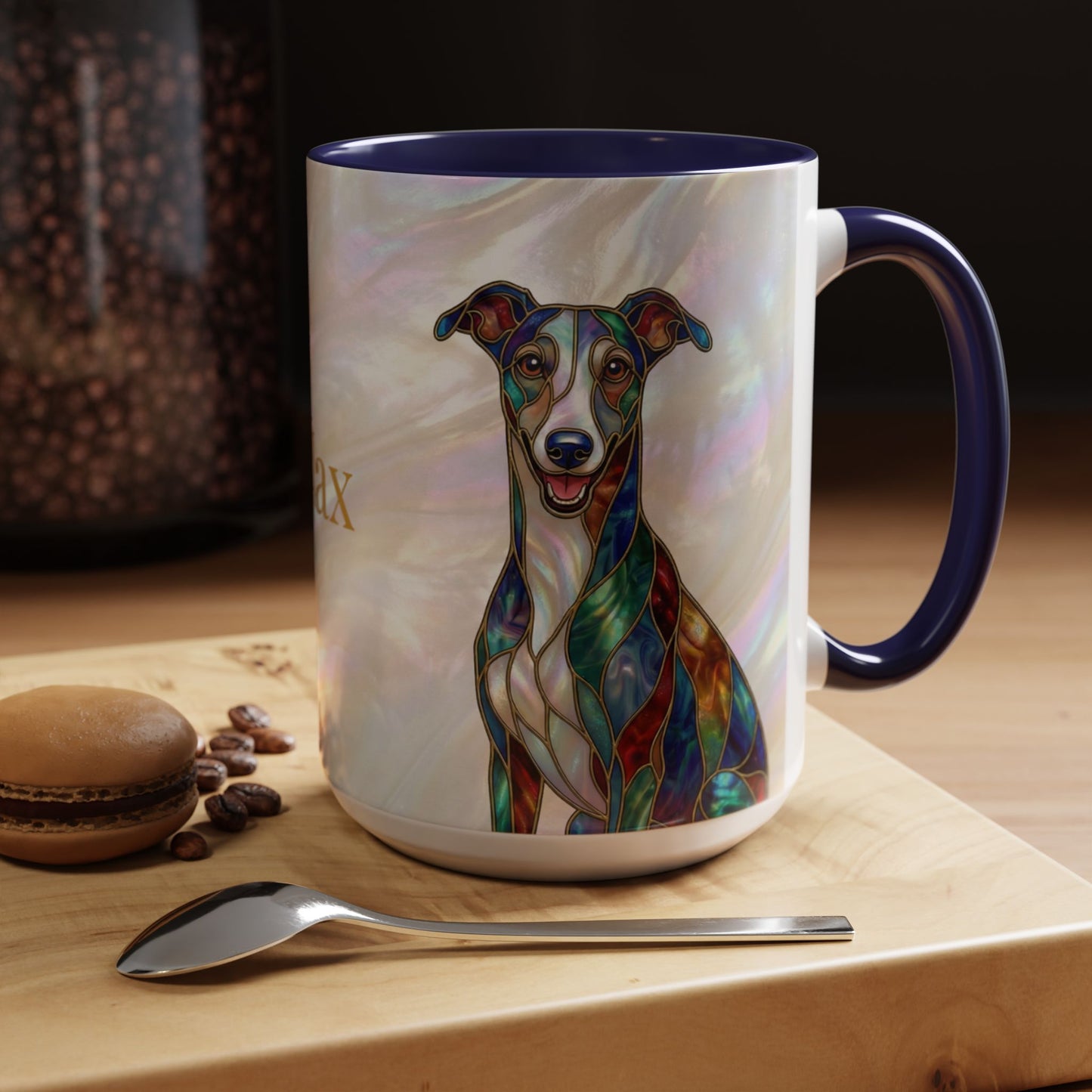 Personalized Greyhound Coffee Mug – Stained Glass Dog Accent Mug (Name Customizable)  - 14523