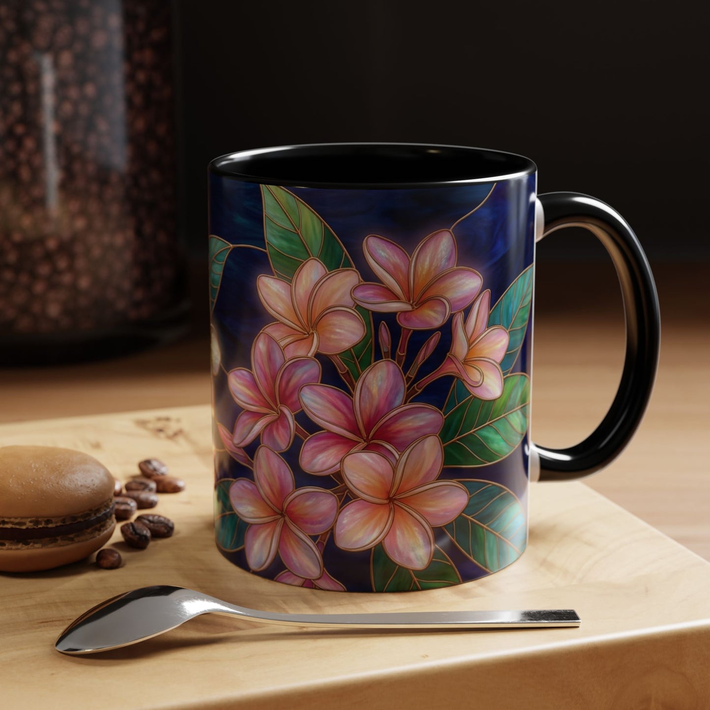 Plumeria Floral Accent Mug —  Stained Glass Design (11/15oz) - 14545