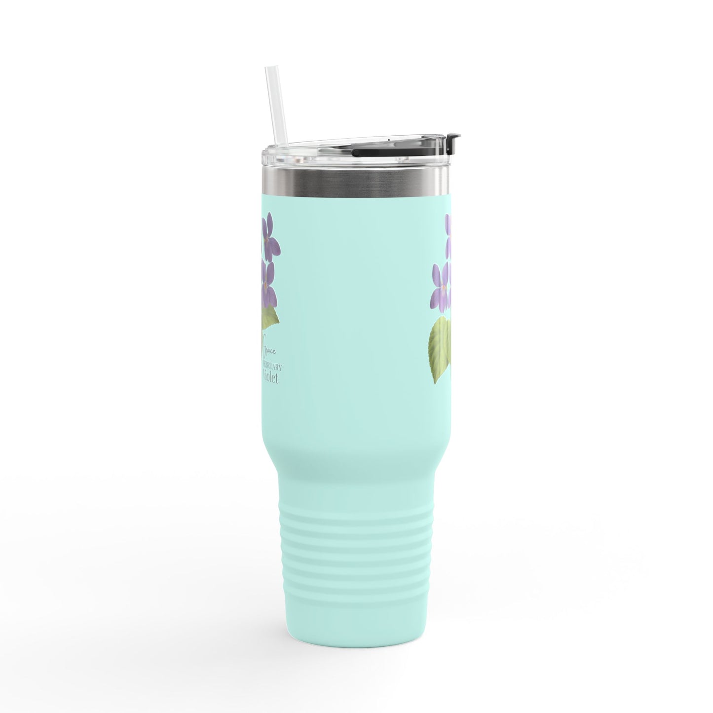 Violet Floral Tumbler – February Birth Flower Gift | 40oz Insulated Travel Mug, Customizable — 14688