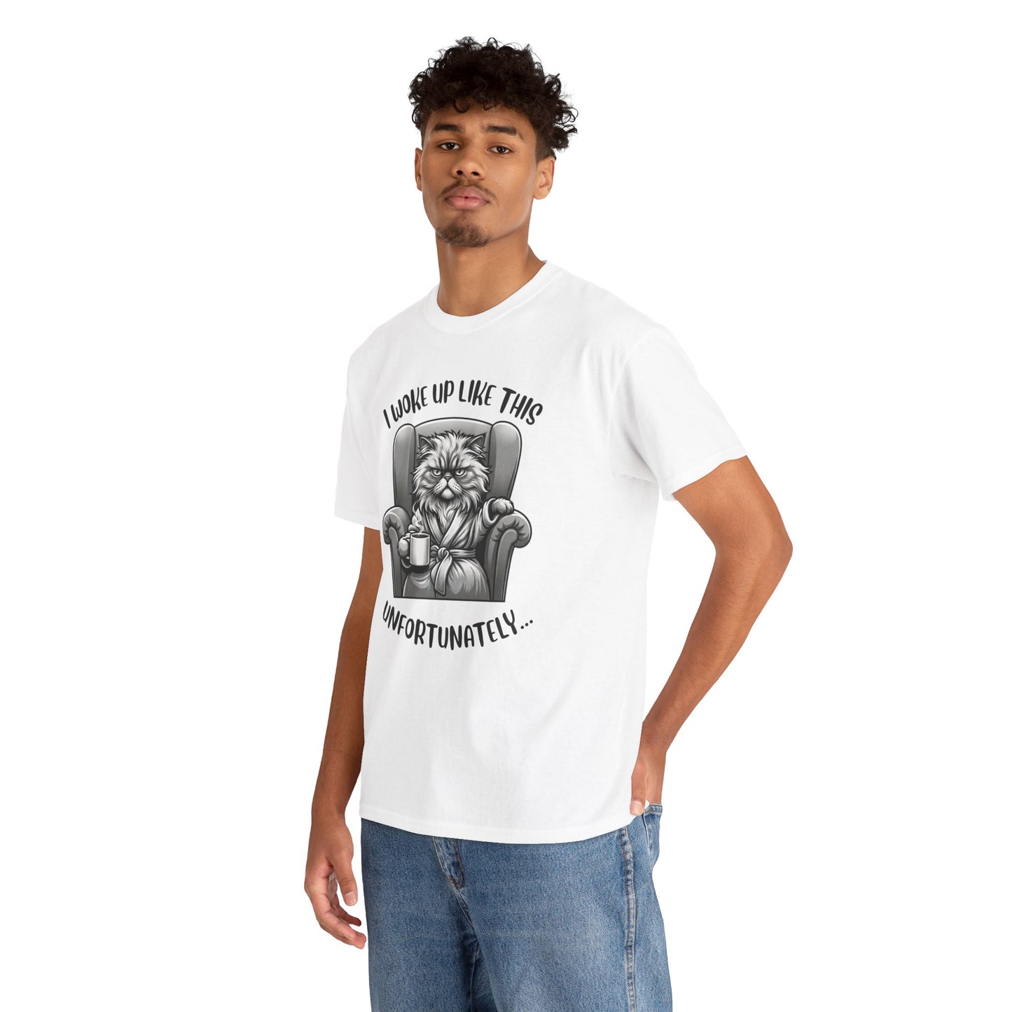 Funny Grumpy Cat T-Shirt – “I Woke Up Like This… Unfortunately” Graphic Tee- 14843