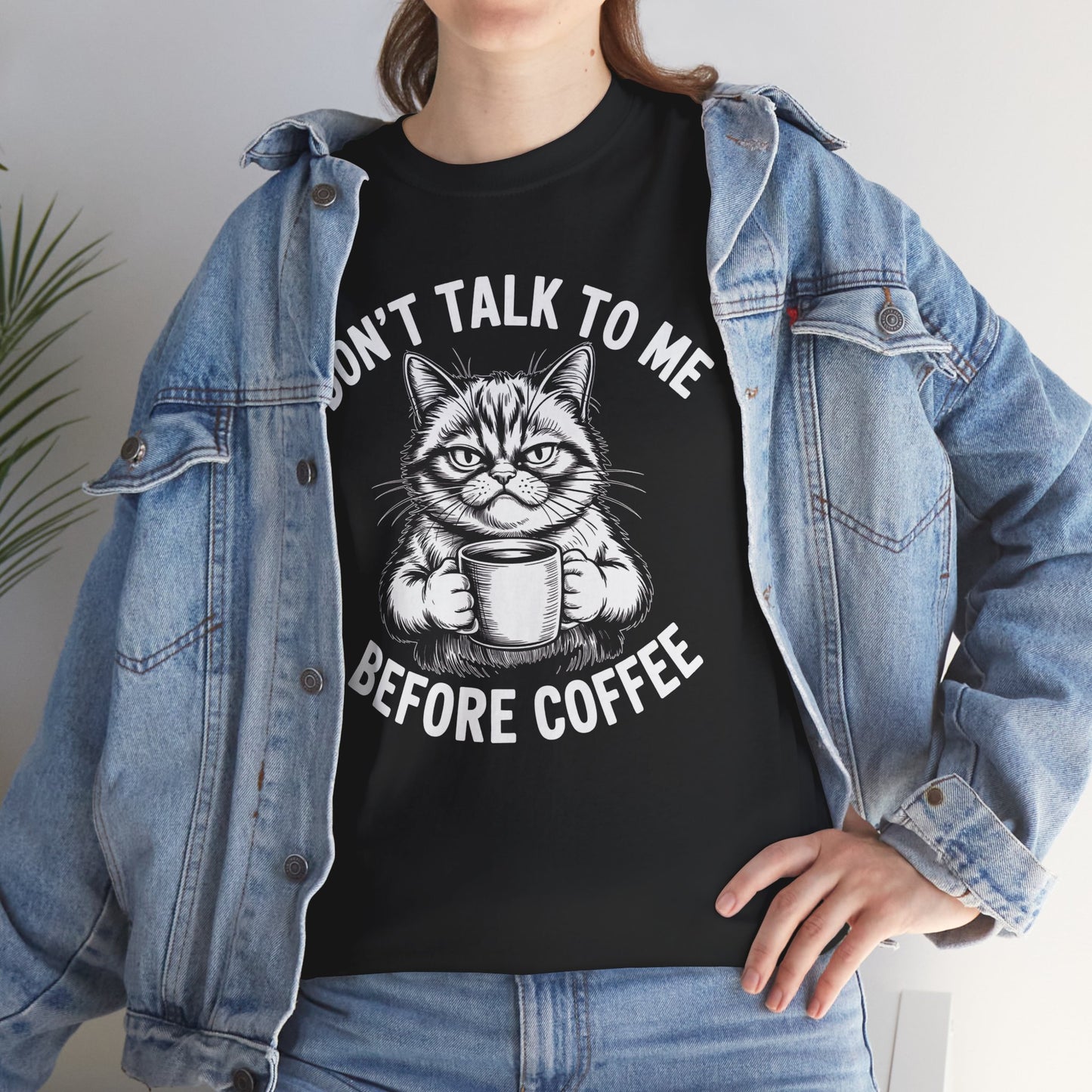 Funny Cat Coffee T-Shirt – “Don’t Talk To Me Before Coffee” Graphic Tee | Cute Grumpy Cat Shirt Gift - 14842