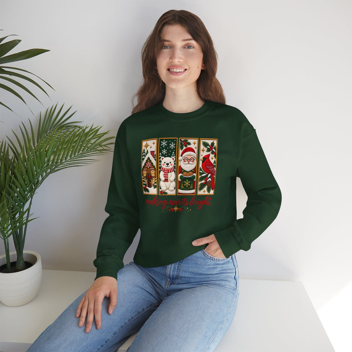 Making Spirits Bright Sweatshirt, Cute Vintage Christmas Crewneck - 14548