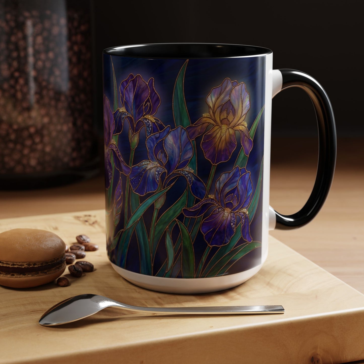 Iris Floral Accent Coffee Mug — Stained Glass Design 11/15oz - 14572