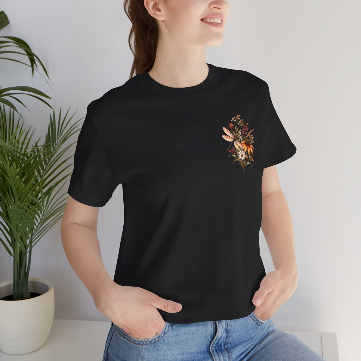 Vintage Wildflower & Dragonfly T-Shirt, Botanical Front & Back Tee - 14549