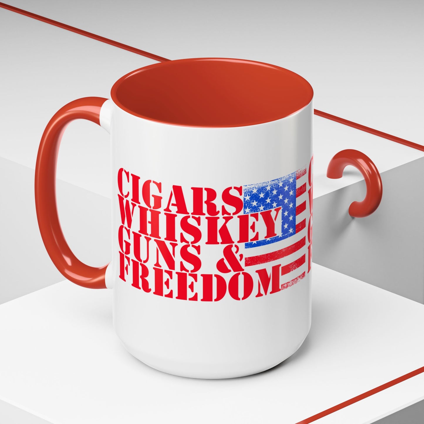 Patriotic Coffee Mug - Perfect Gift for Freedom Lovers, Funny Quote Mug, Americana Drinkware, Whiskey and Cigars Mug - 13891