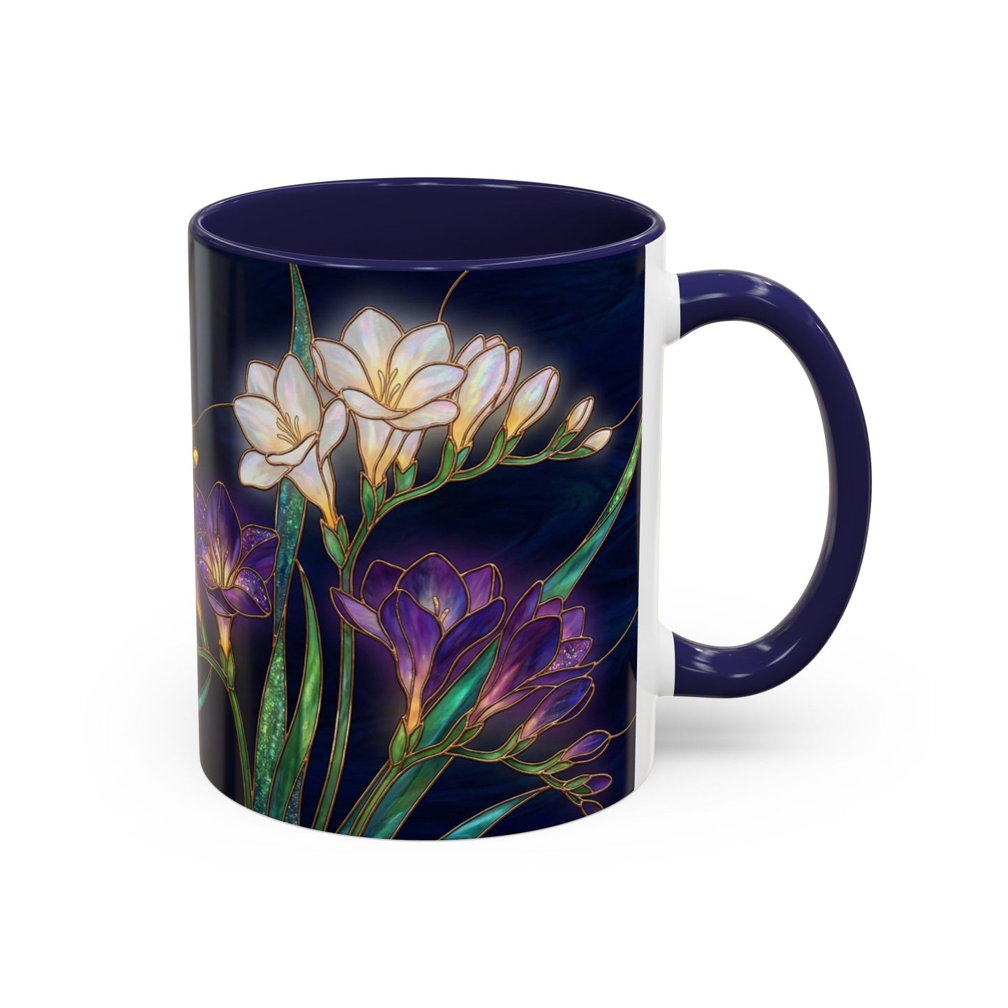 Freesia Floral Accent Coffee Mug — Stained Glass Design (11/15 oz) - 14566