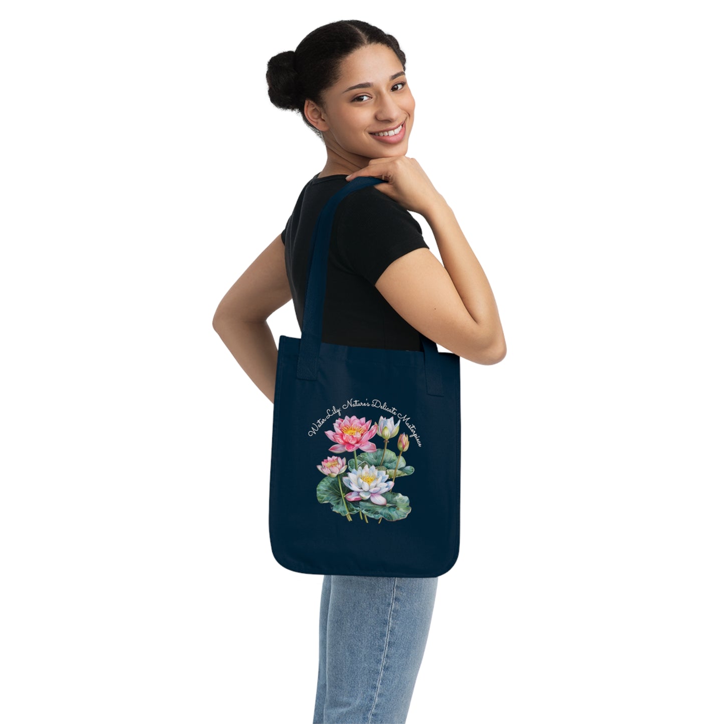 Happy Birthday, July, Water Lily - Customized Organic Canvas Tote Bag - 10412