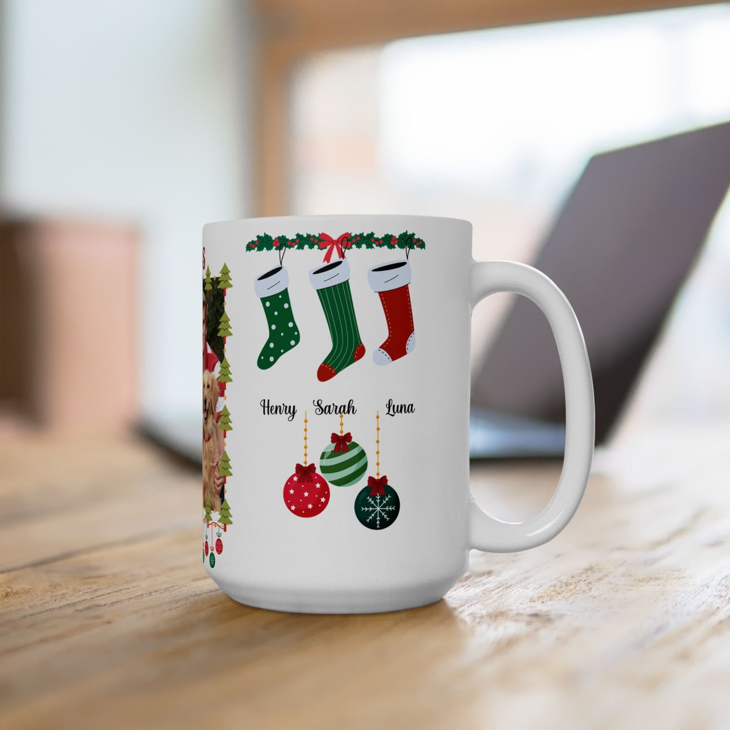 Christmas, Family Photo, Customizable - Ceramic Mug, (11oz, 15oz)