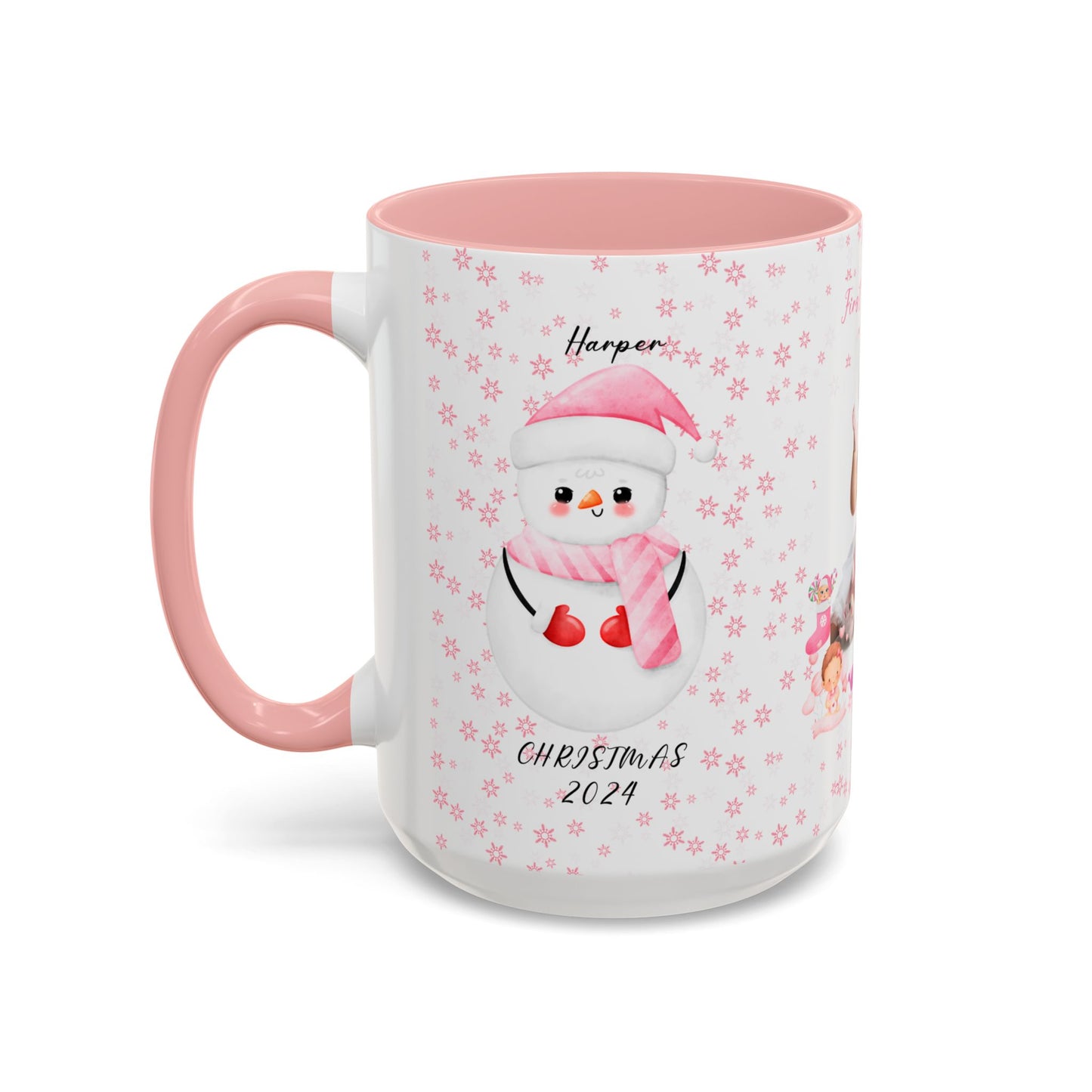 First Christmas, Baby Girl, Customizable - Accent Coffee Mug (11, 15oz) - 10001