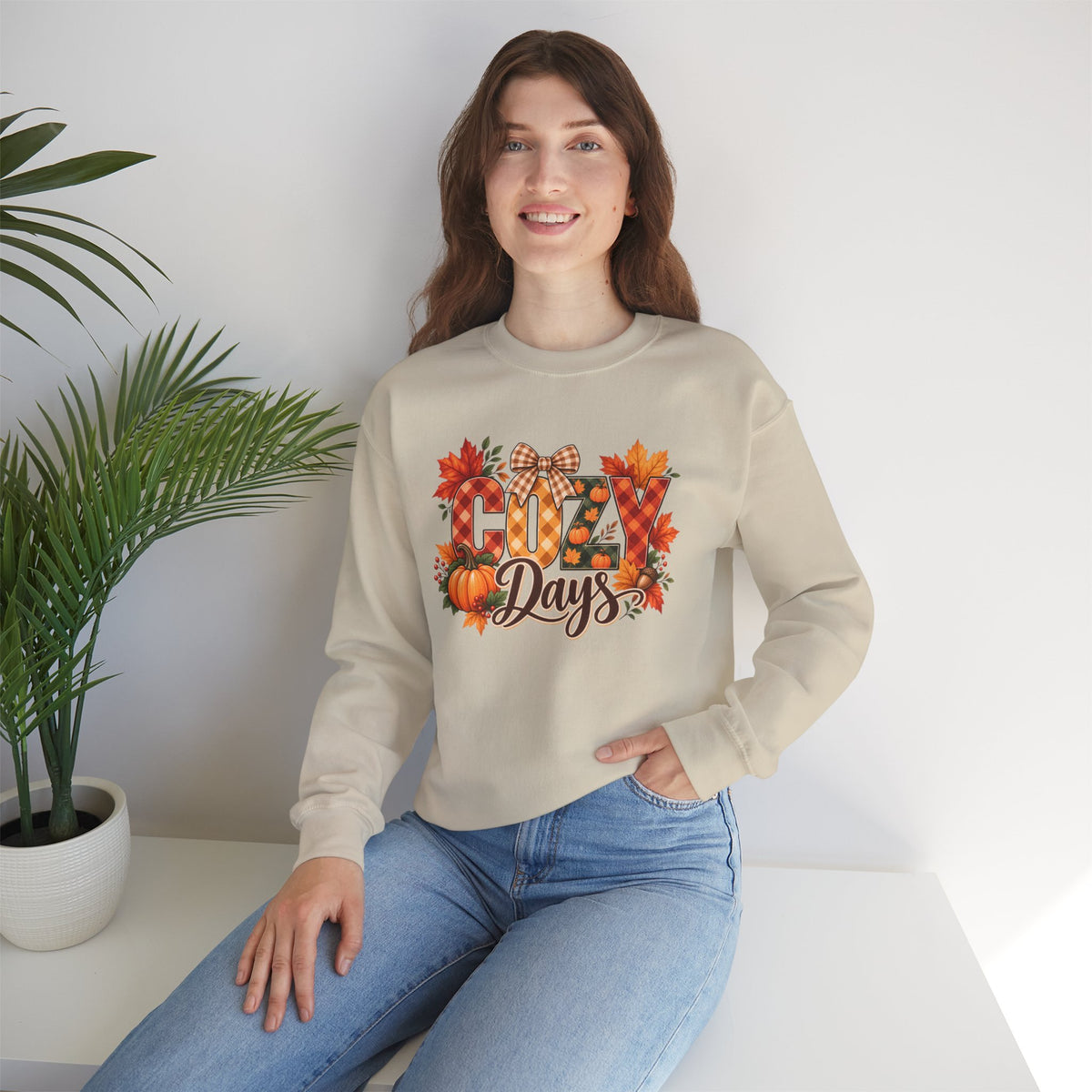 Cozy Days Sweatshirt,  Fall Pumpkin & Plaid Crewneck - 14525