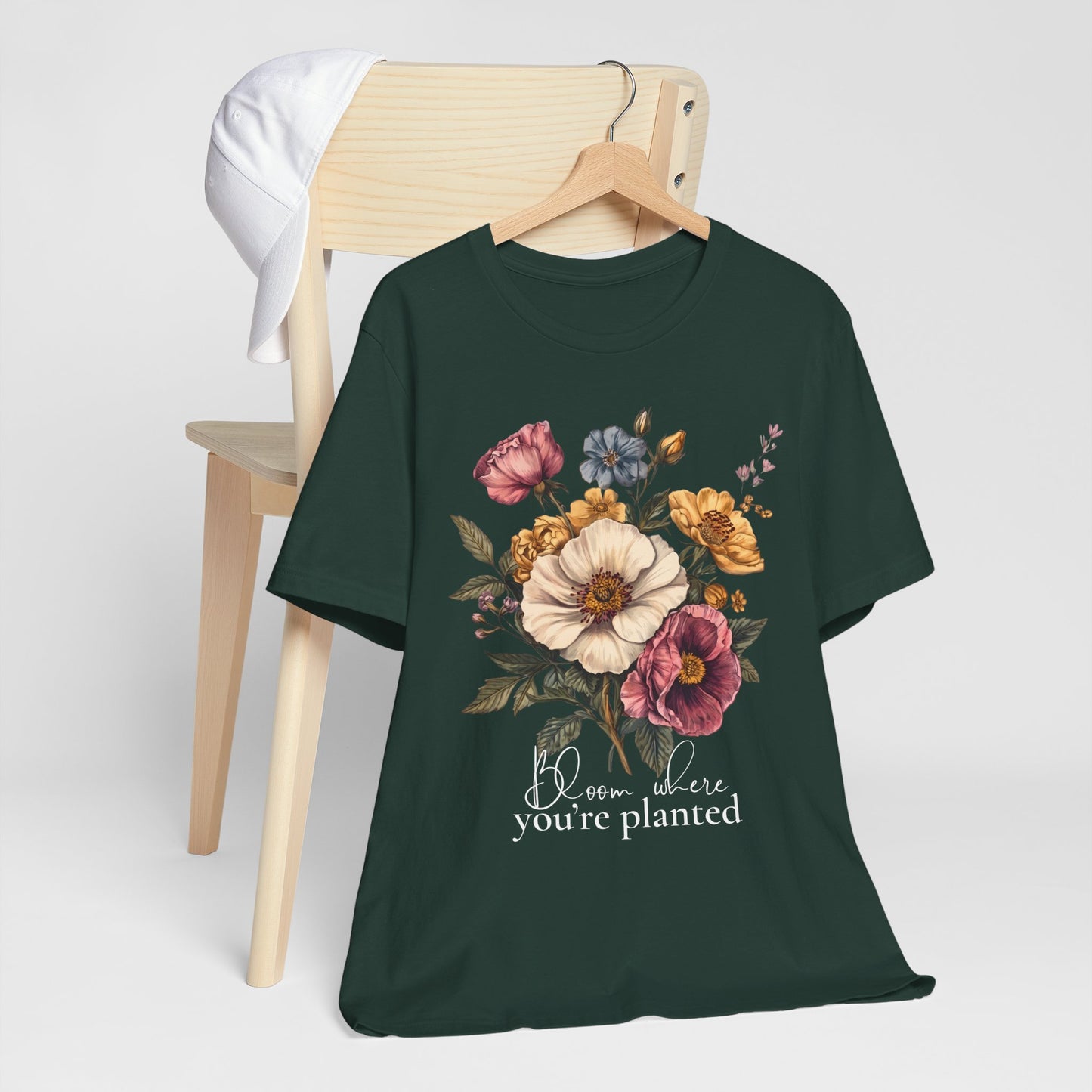 Bloom Where You’re Planted Floral T-Shirt, Vintage Botanical Graphic Tee -  14933