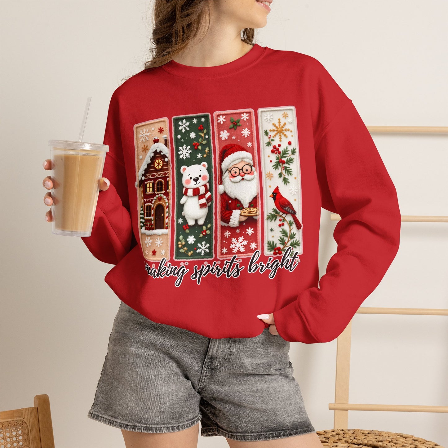 Making Spirits Bright Christmas Crewneck Sweatshirt, Holiday Graphic Sweater - 14932