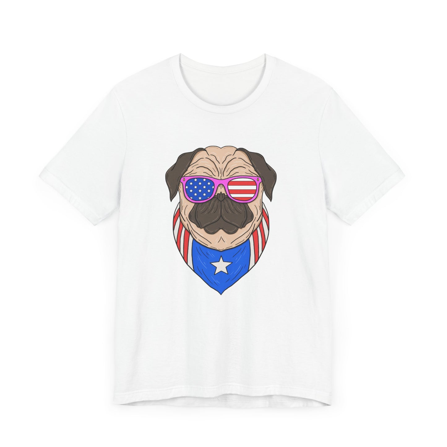 Patriotic Pug Tee, Independence Day T-Shirt, Dog Lovers Gift, Summer Casual Wear, Fun Family Outing Shirt - 13733
