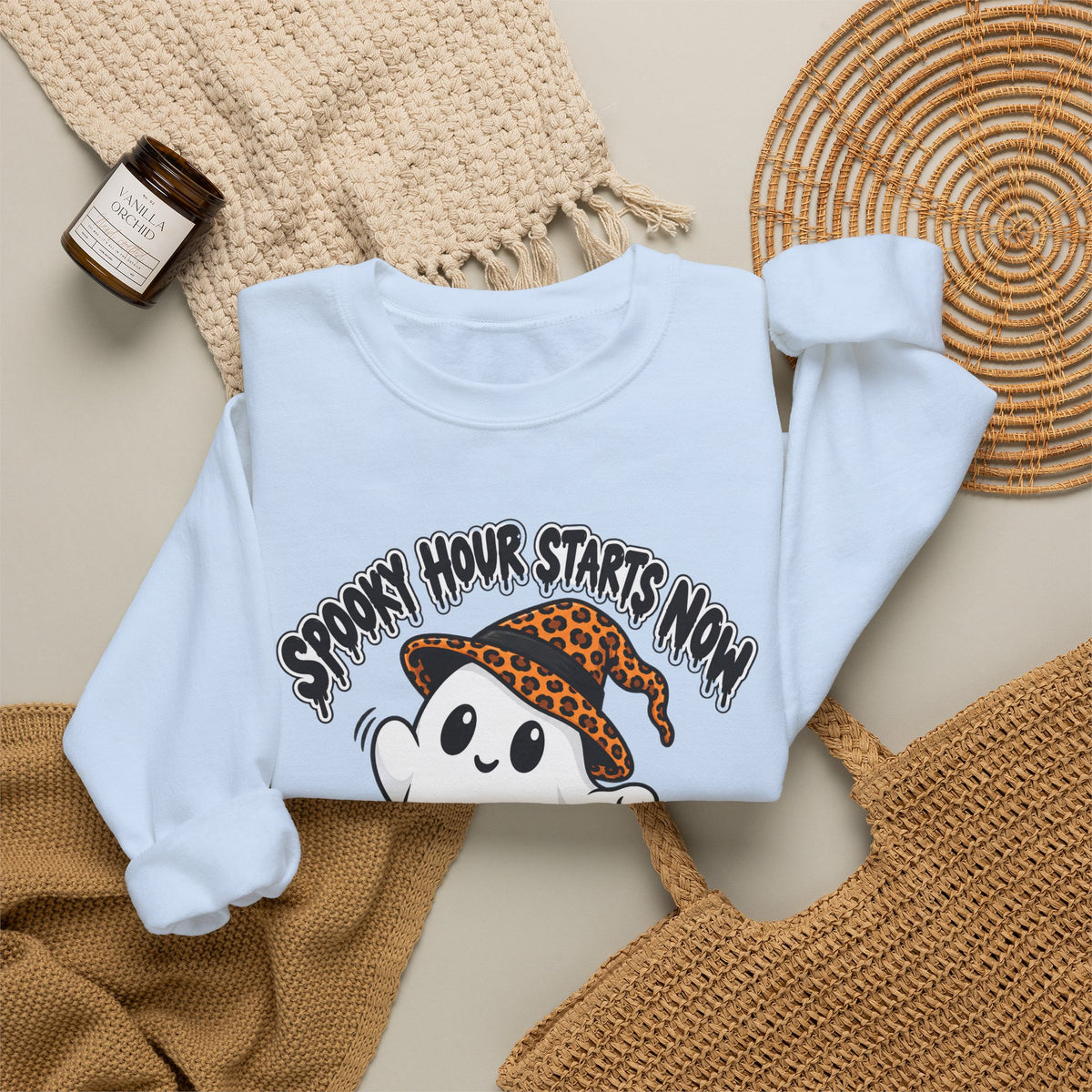 Spooky Hour Starts Now Sweatshirt, Cute Halloween Ghost Crewneck - 14536