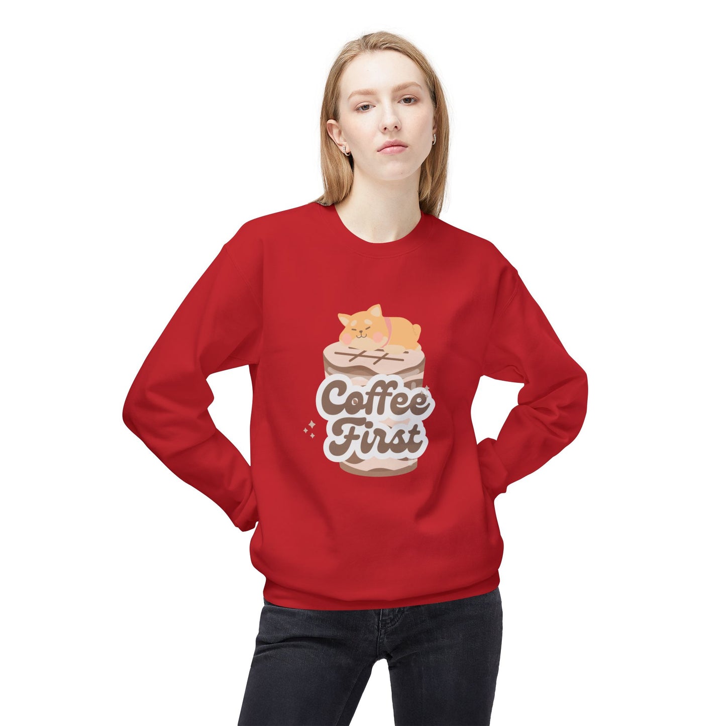Coffee First - Unisex Midweight Softstyle Fleece Crewneck Sweatshirt - 11344