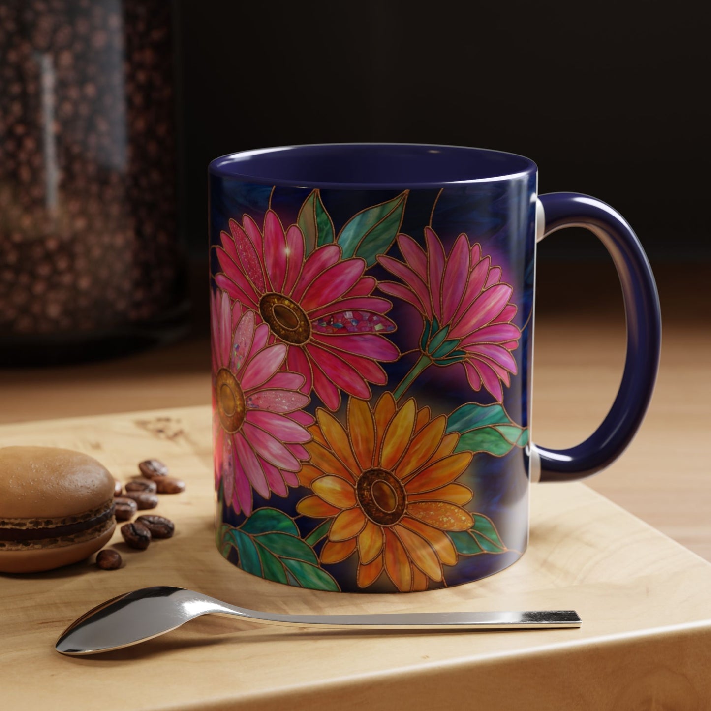 Gerbera Daisy Floral Accent Coffee Mug — Stained Glass Design (11/15 oz) - 14568