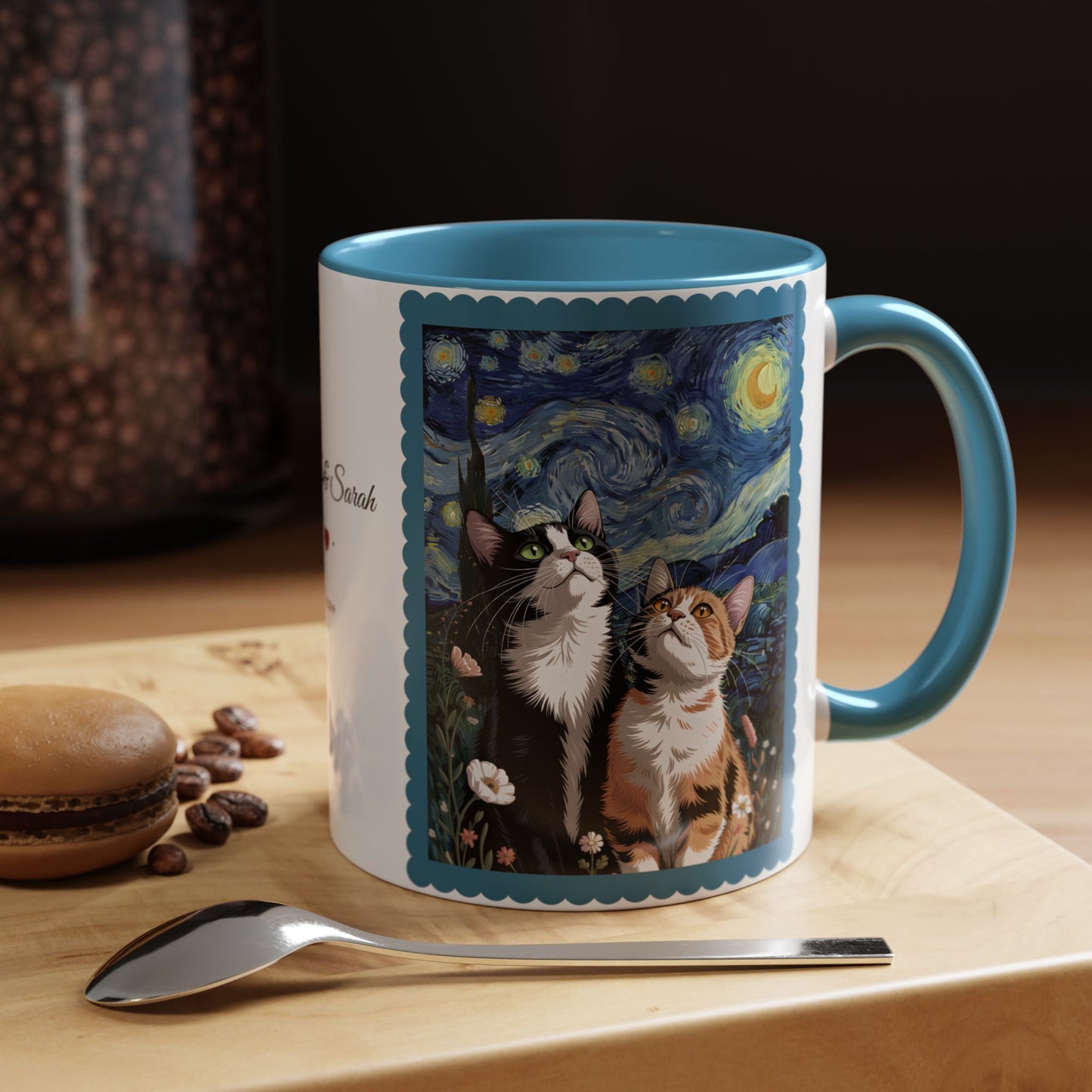 Van Gogh Inspired Cats Art Mug – Personalized Valentine’s Gift with Custom Names & Established Year (11oz / 15oz)  - 14767
