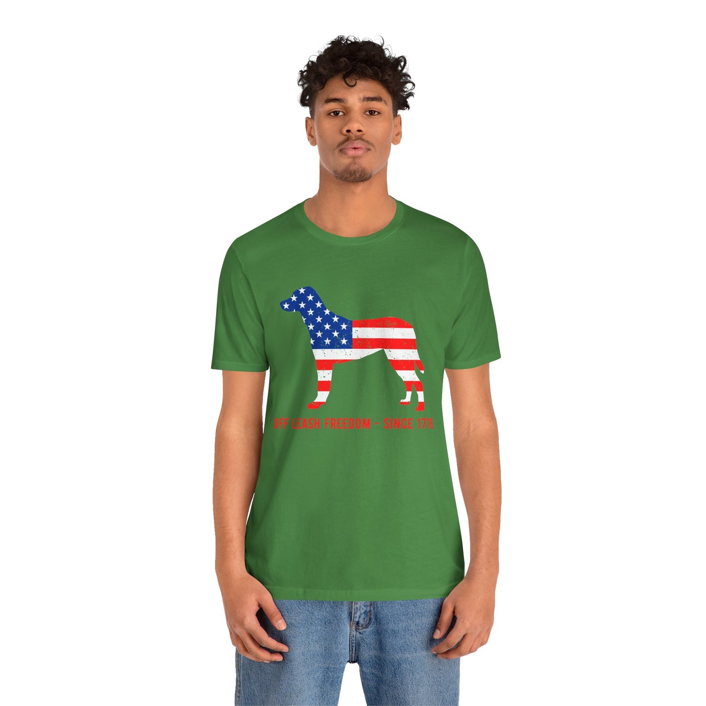 Patriotic Dog Lover Tee | Off Leash Freedom T-shirt, Dog Graphic Shirt, Fourth of July Gift, Casual Wear, Pet Lover Apparel - 13790