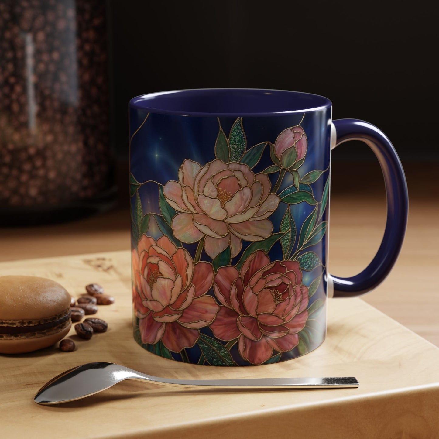 Peony Floral Coffee Mug — Stained Glass Design (11/15oz) -14580