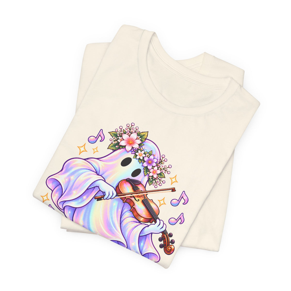 Ghost Violin T-Shirt, Cute Pastel Floral Music Lover Tee - 14528