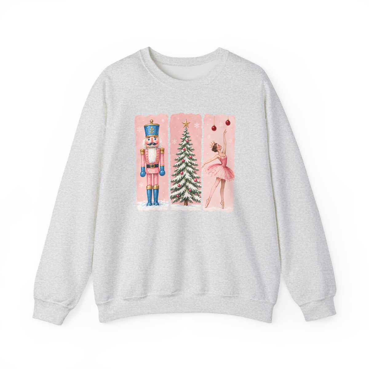 Christmas Nutcracker & Ballerina Sweatshirt, Vintage Pink Holiday Crewneck - 14568
