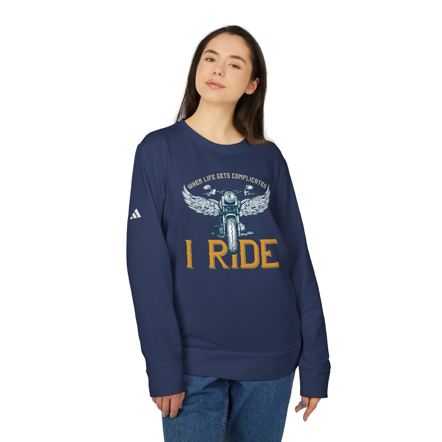 When Life Gets Complicated, I Ride - adidas Unisex Fleece Crewneck Sweatshirt - 14098