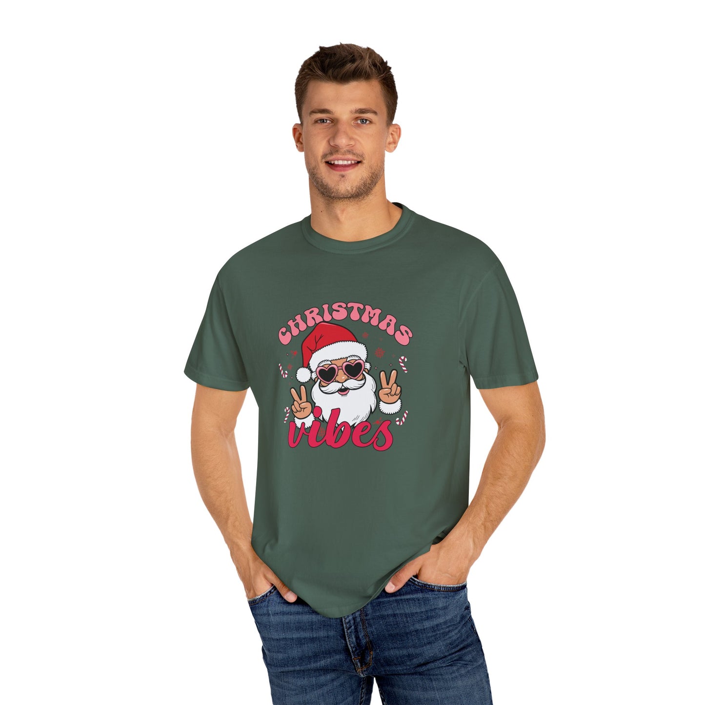 Santa, Christmas Vibes - Unisex Garment-Dyed T-shirt