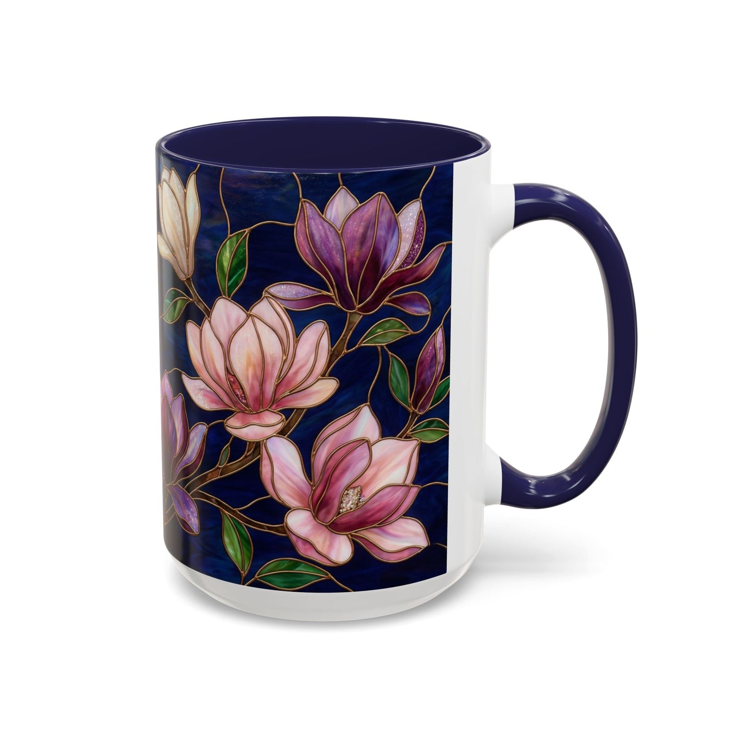 Magnolia Floral Accent Coffee Mug — Stained Glass Design (11/15 oz) - 14577