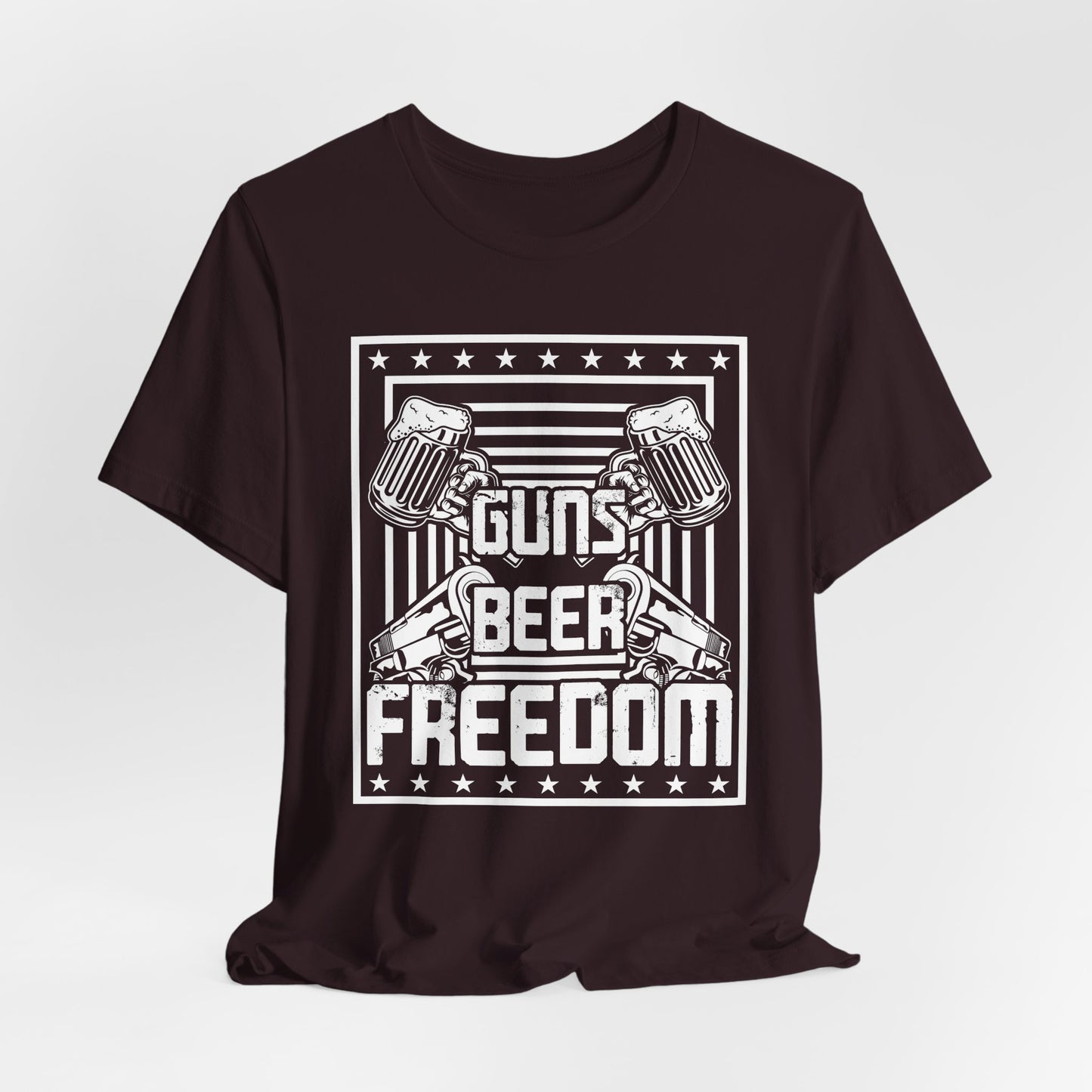 4th of July, Guns Beer Freedom Unisex Tee, Casual Shirt, Patriotic Apparel, Gift for Him, Party Tee, Everyday Wear - 13598