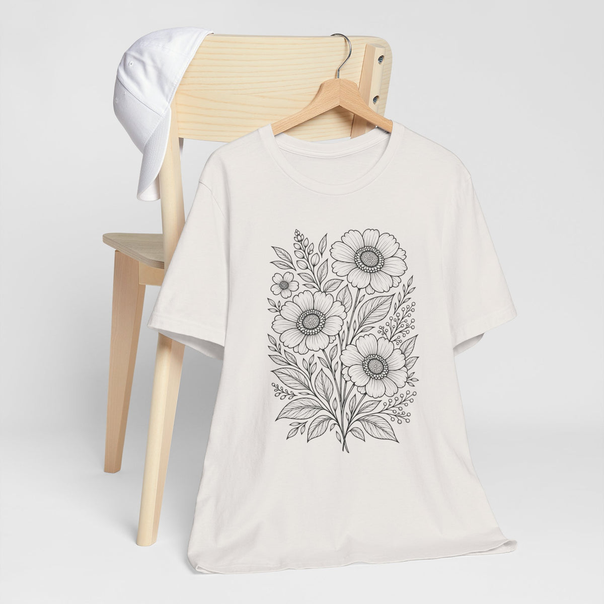 Vintage Floral Line Art T-Shirt, Botanical Wildflower Tee - 14561