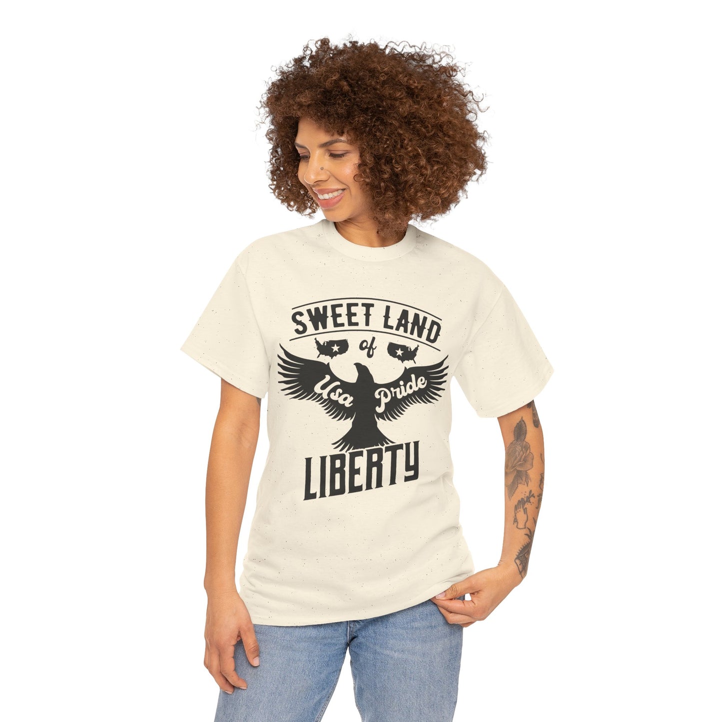 Sweet Land of Liberty Design, Unisex Heavy Cotton Tee: Patriotic T-shirt, Gift for Freedom Lovers, Casual Wear, Independence Day Shirt - 13492