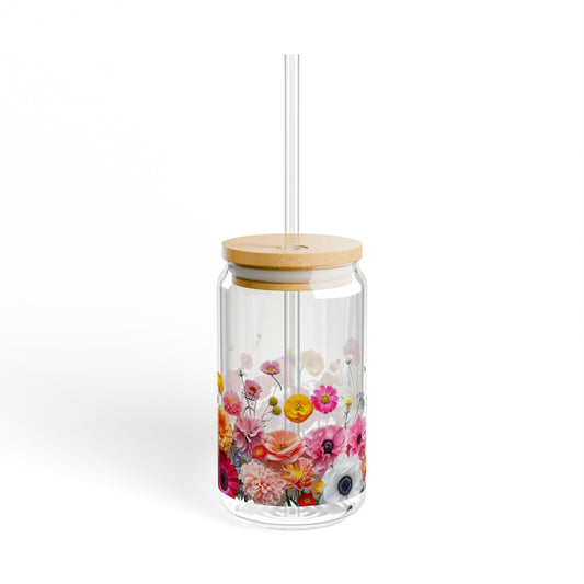 Bright Flowers,  Customizable - Sipper Glass, 16oz