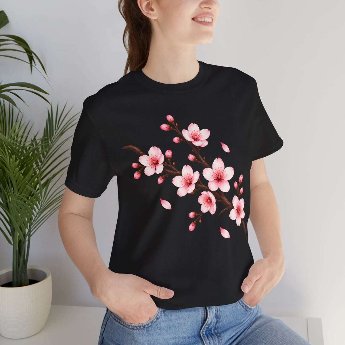 Cherry Blossom T-Shirt, Pink Sakura Branch Floral Tee - 14994