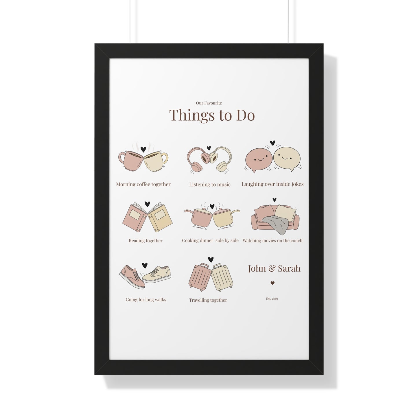 Framed Poster – “Our Favourite Things to Do” Personalized Couple Print | Valentine’s Gift - 14708