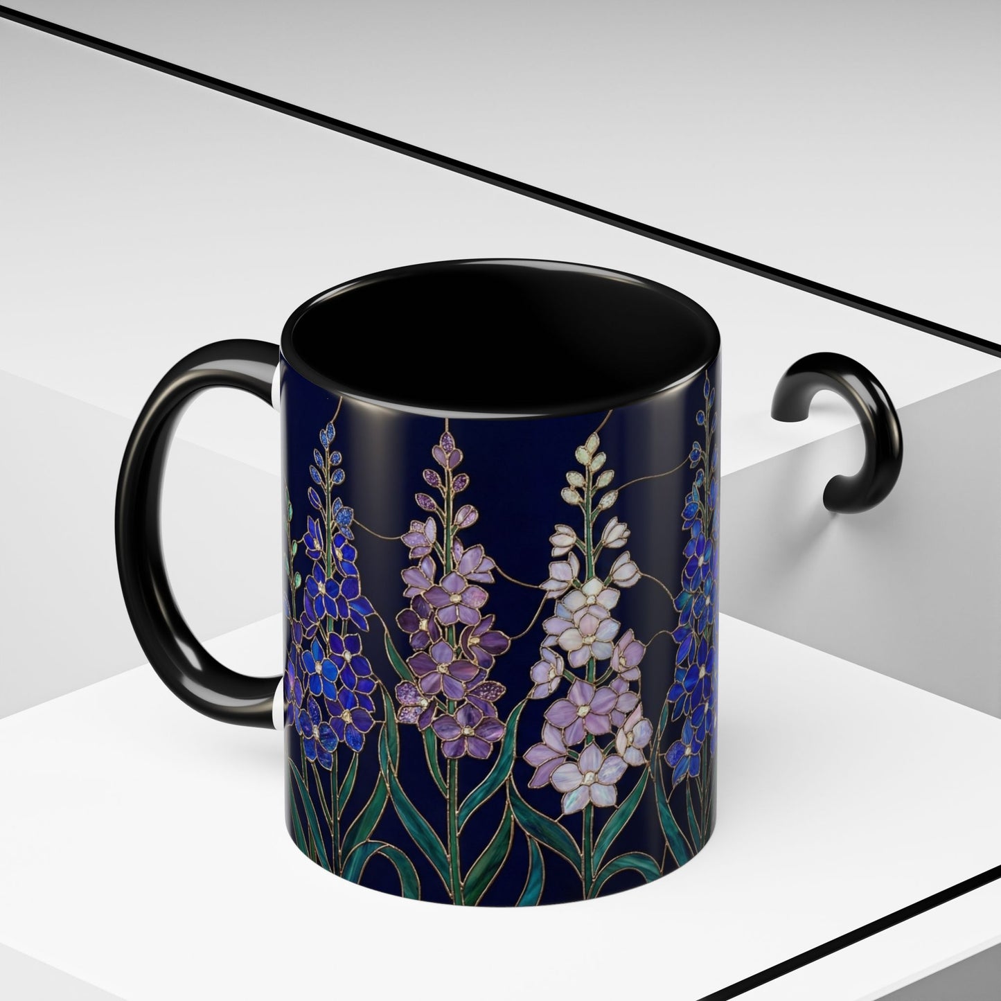 Larkspur Floral Accent Coffee Mug —  Stained-Glass Garden Design (11/15oz) - 14595