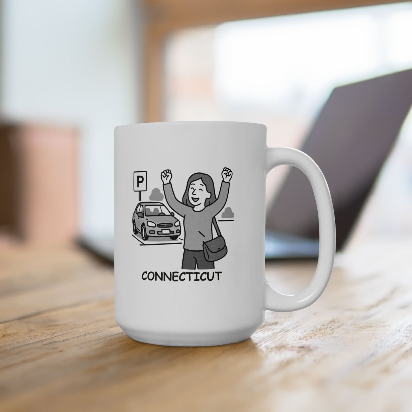 "In Connecticut, the best part of the day is when you finally find parking." Ceramic Mug - 13828
