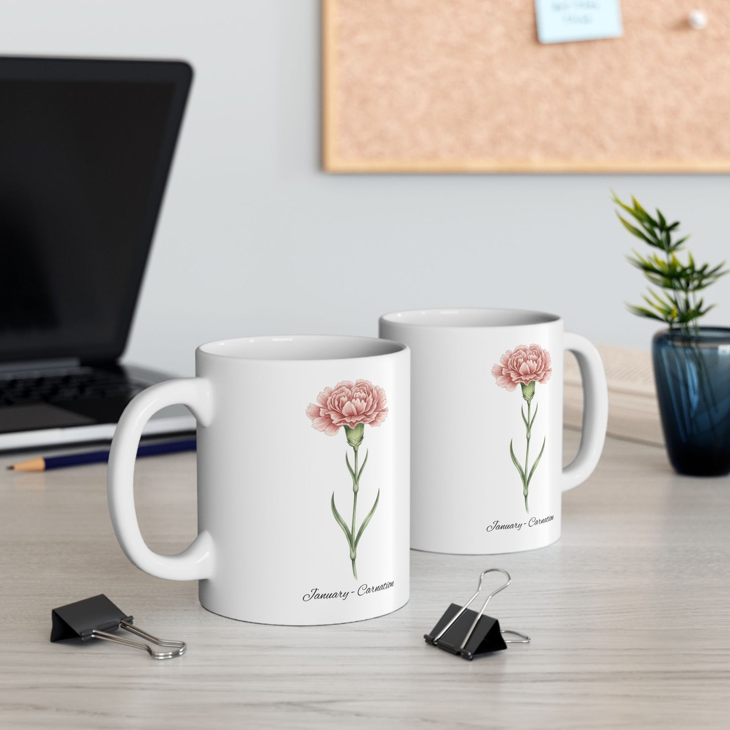 January Carnation Birth Flower Mug – Customizable (11oz & 15oz) - 14669