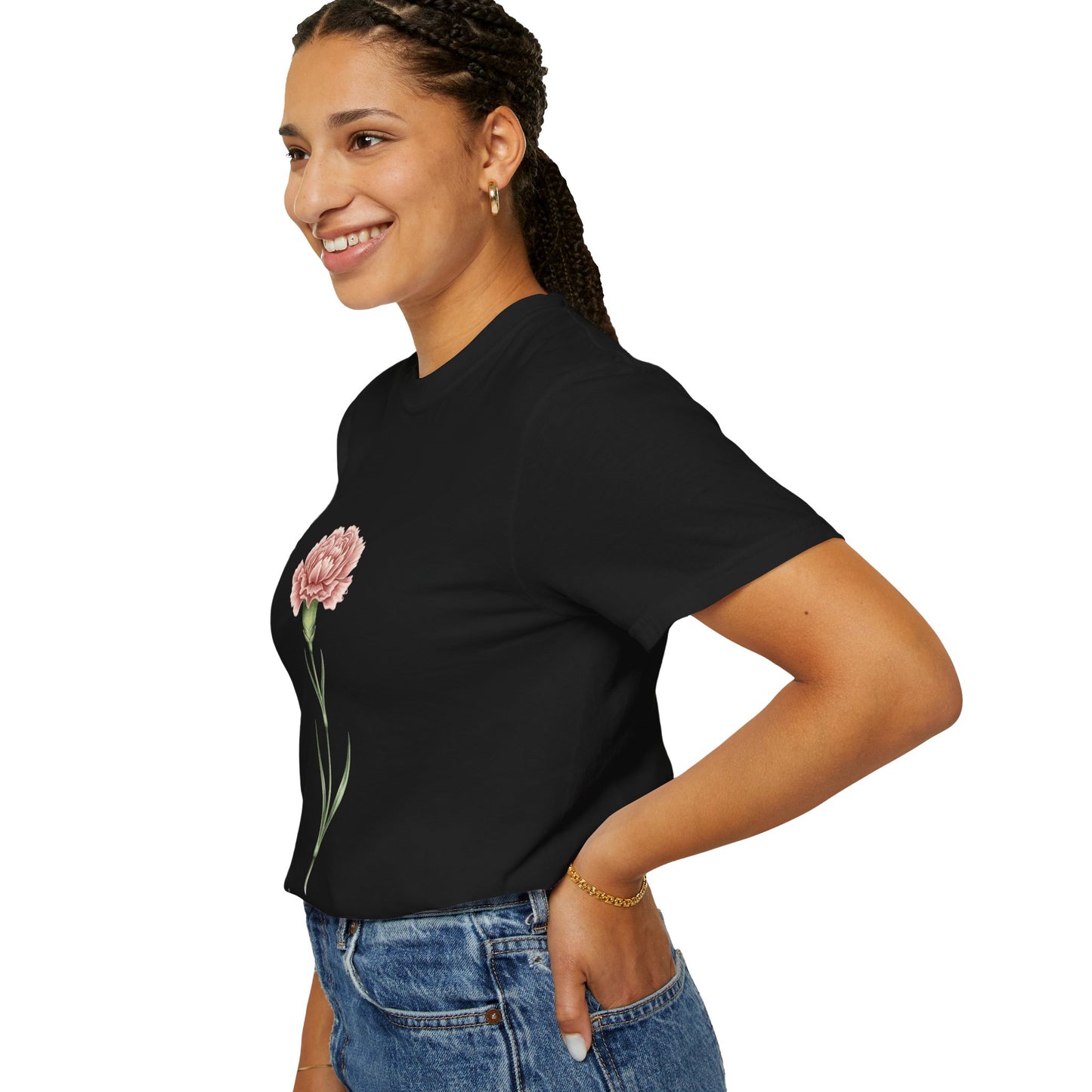 January Birth Flower Carnation T-Shirt – Heavyweight Garment-Dyed Tee - 14686