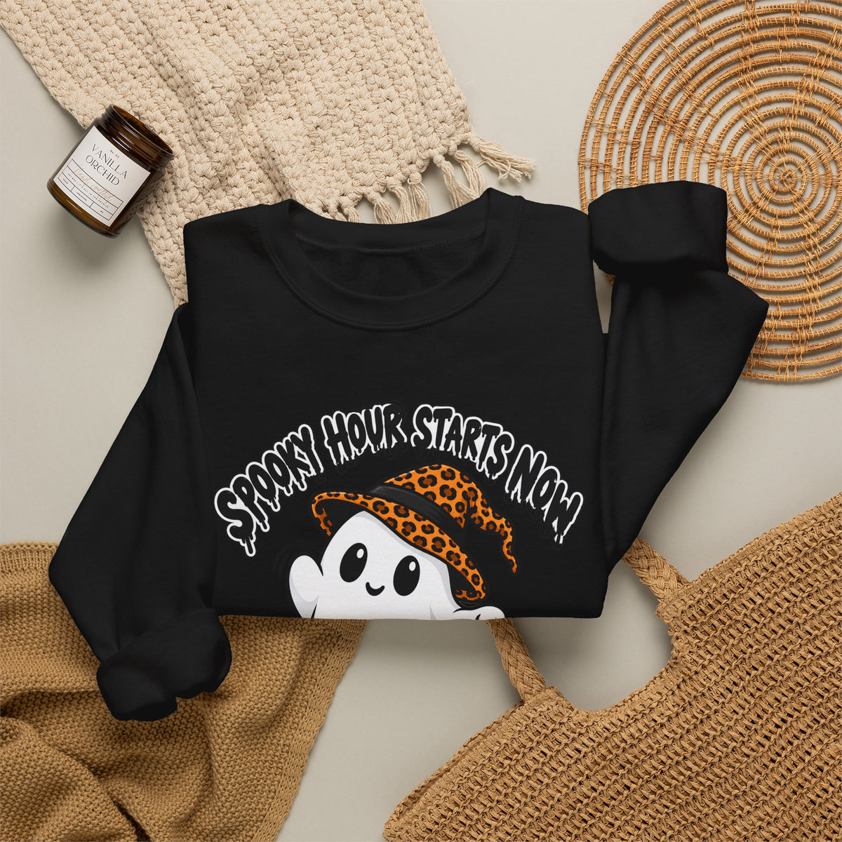 Spooky Hour Starts Now Sweatshirt, Cute Halloween Ghost Crewneck - 14536