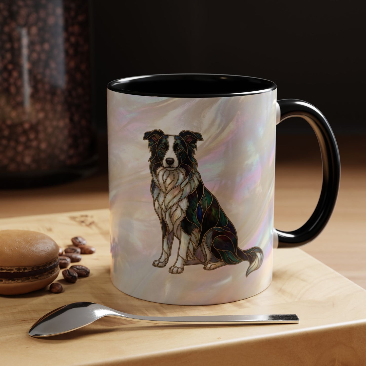 Border Collie Accent Coffee Mug — Stained Glass Design (11/15 oz) - 14619